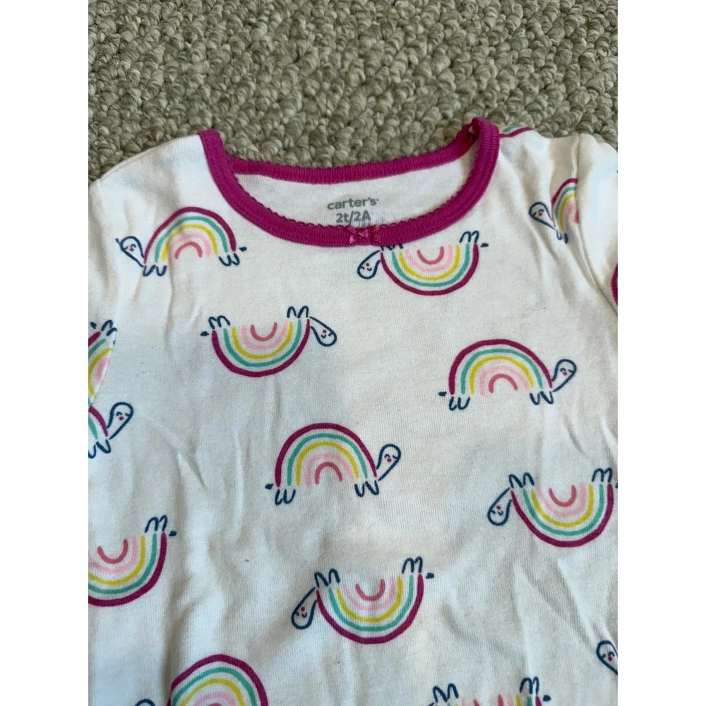 Carter's Size 2T Pajama Set Rainbow Turtle‎ Top Striped Pants Toddler Girl